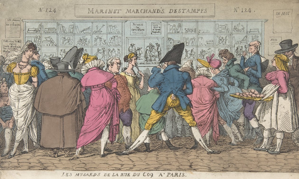 Les Musards de la Rue du Coq a Parigi, ca. 1810 da Thomas Rowlandson