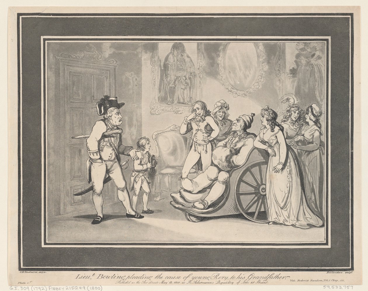 Il tenente Bowling che perora la causa del giovane Rory al nonno da Thomas Rowlandson