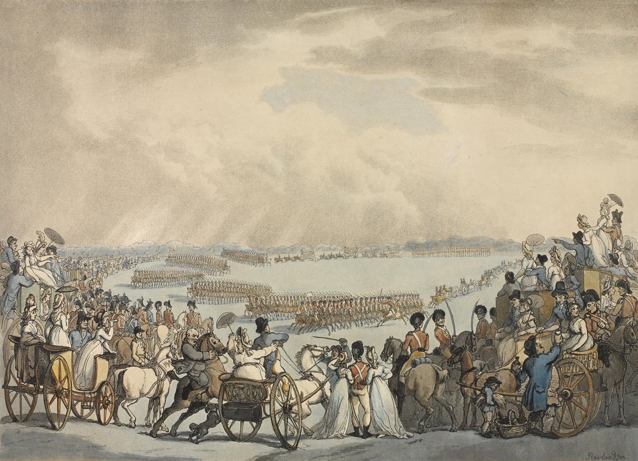 Volontari della Cavalleria Leggera di Londra e Westminster, comandati dal colonnello Herries, rivisti da Sua Maestà a Wimbledon Common, 5 luglio 1798 da Thomas Rowlandson