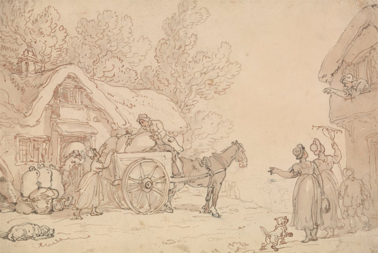 Caricamento di sacchi su un carro da Thomas Rowlandson