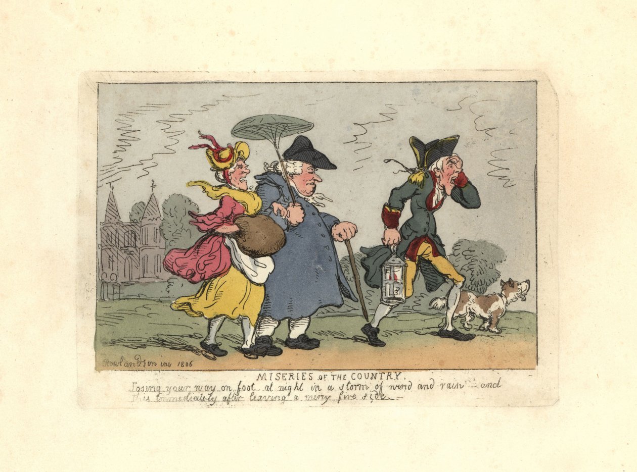 Uomo e donna persi in campagna durante una tempesta notturna da Thomas Rowlandson