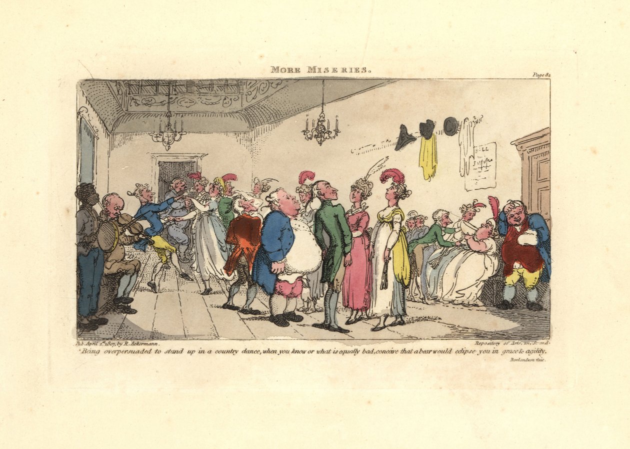 Uomo imbarazzato per essere stato costretto a ballare a una danza campestre da Thomas Rowlandson