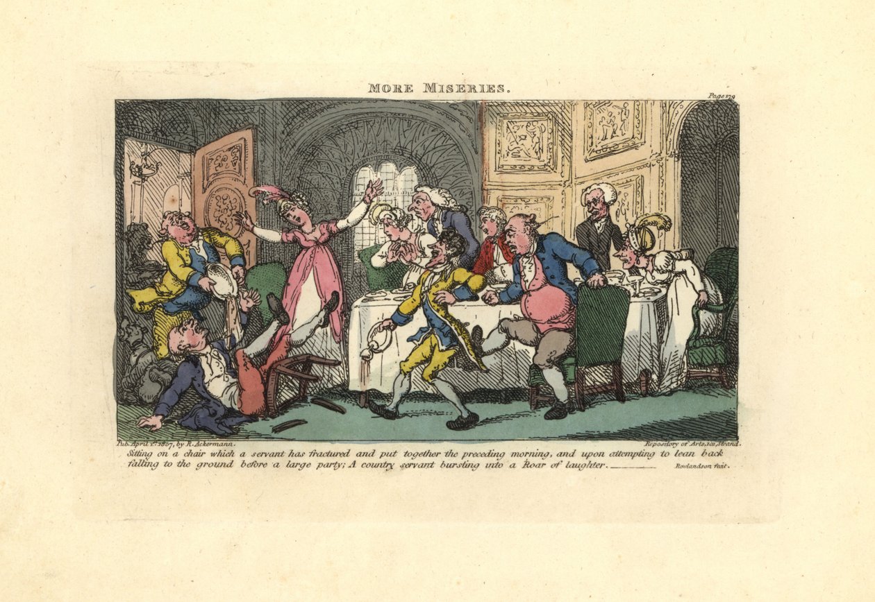 Uomo che cade da una sedia rotta a una cena da Thomas Rowlandson
