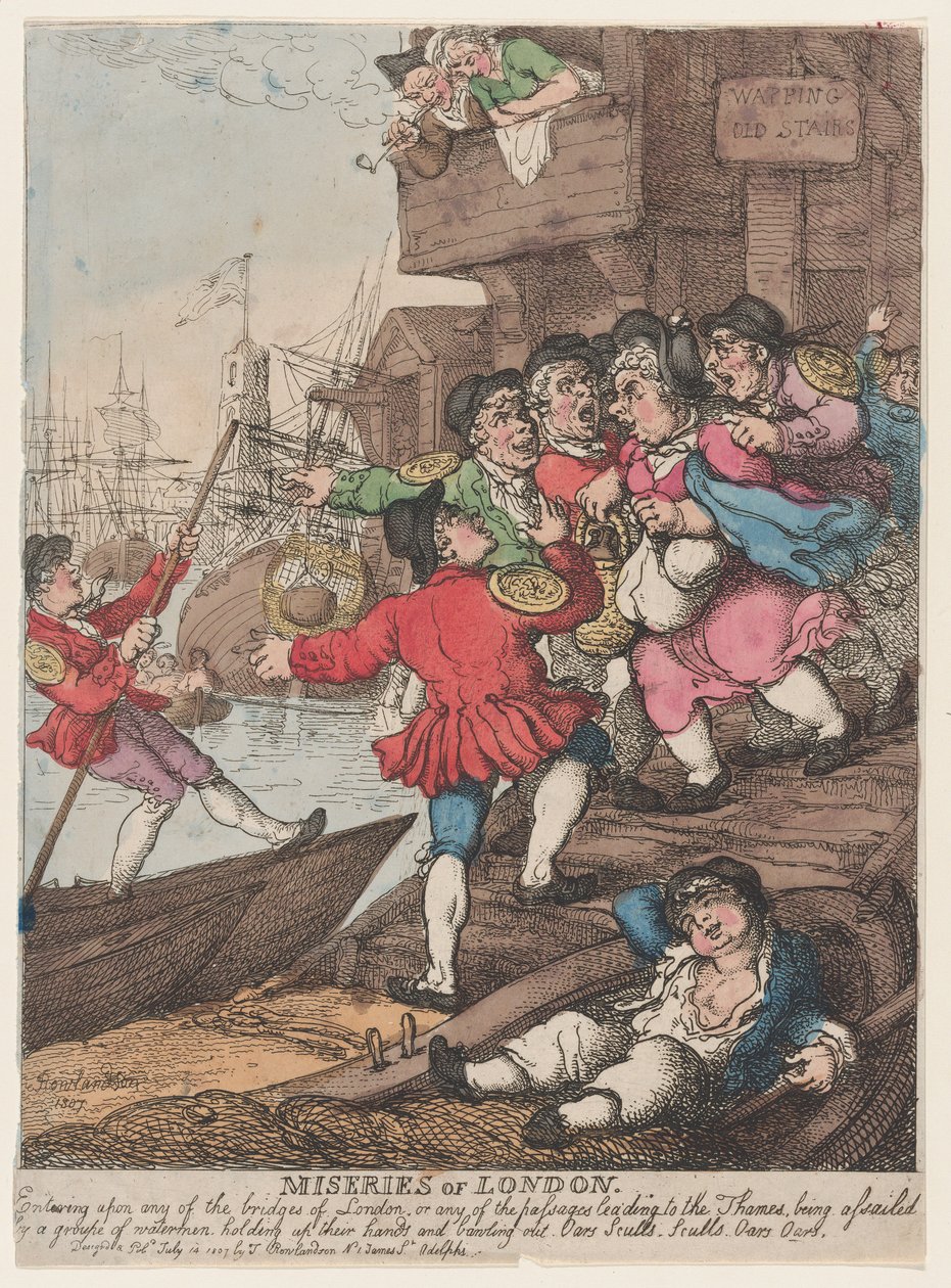 Miserie di Londra: Entrare su uno dei ponti di Londra o su uno dei passaggi da Thomas Rowlandson