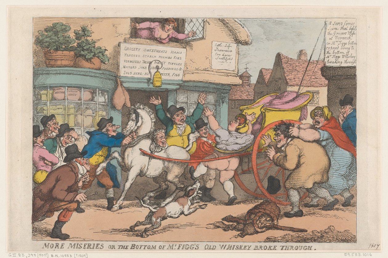 Altre miserie: il fondo del vecchio whiskey di Mr Figg si è rotto da Thomas Rowlandson