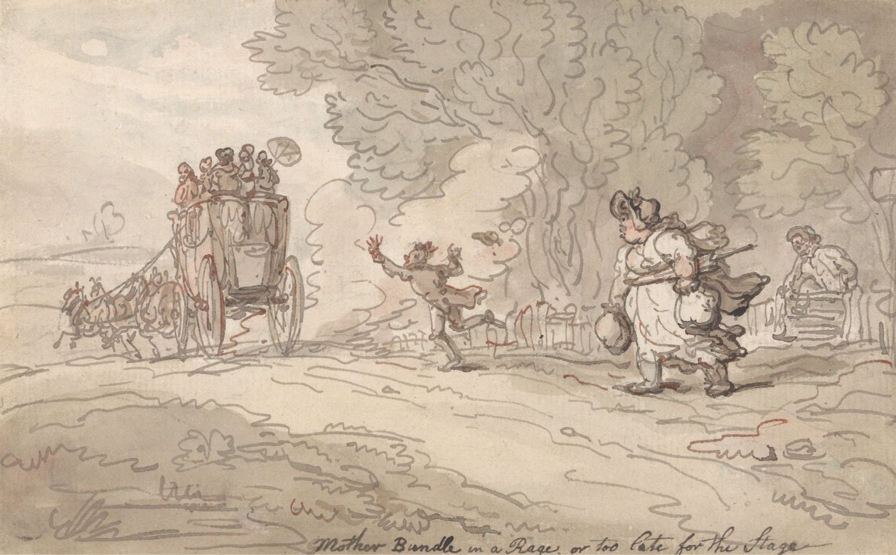"Mamma in preda alla rabbia" o "Troppo tardi per il palcoscenico" da Thomas Rowlandson