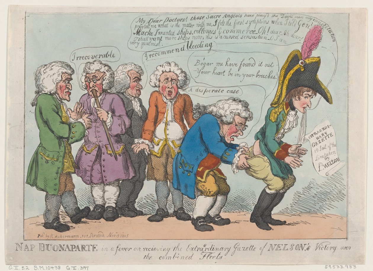 Nap Buonaparte in febbre ricevendo la Gazzetta Straordinaria di Nelson da Thomas Rowlandson