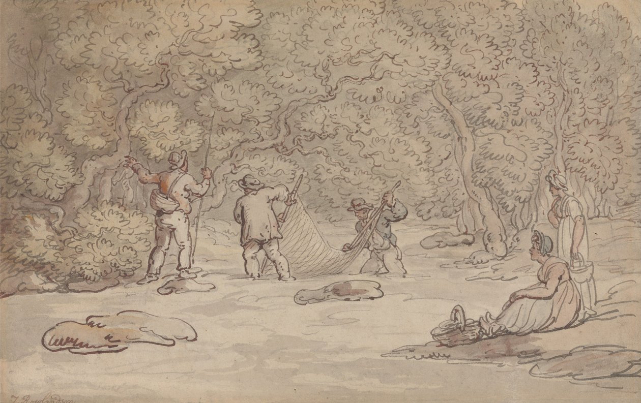 Installazione di una rete in una pozza per salmoni da Thomas Rowlandson