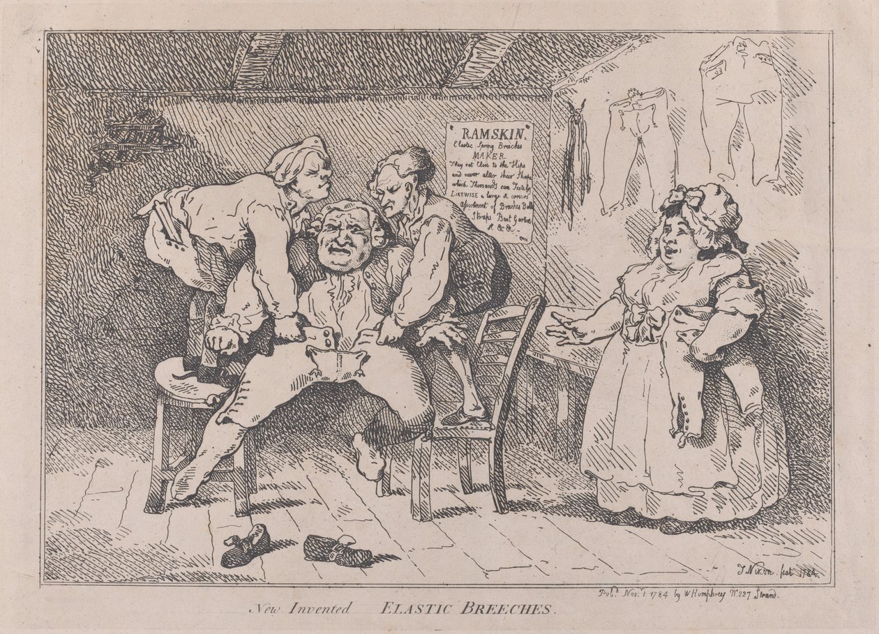 Nuovi Pantaloni Elastici Inventati, 1 novembre 1784 da Thomas Rowlandson
