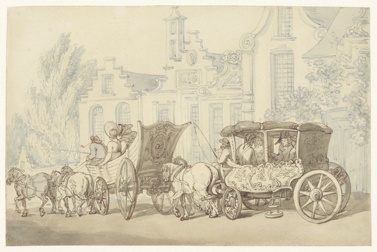 Carrozza aperta e carrozza in una strada quasi olandese da Thomas Rowlandson