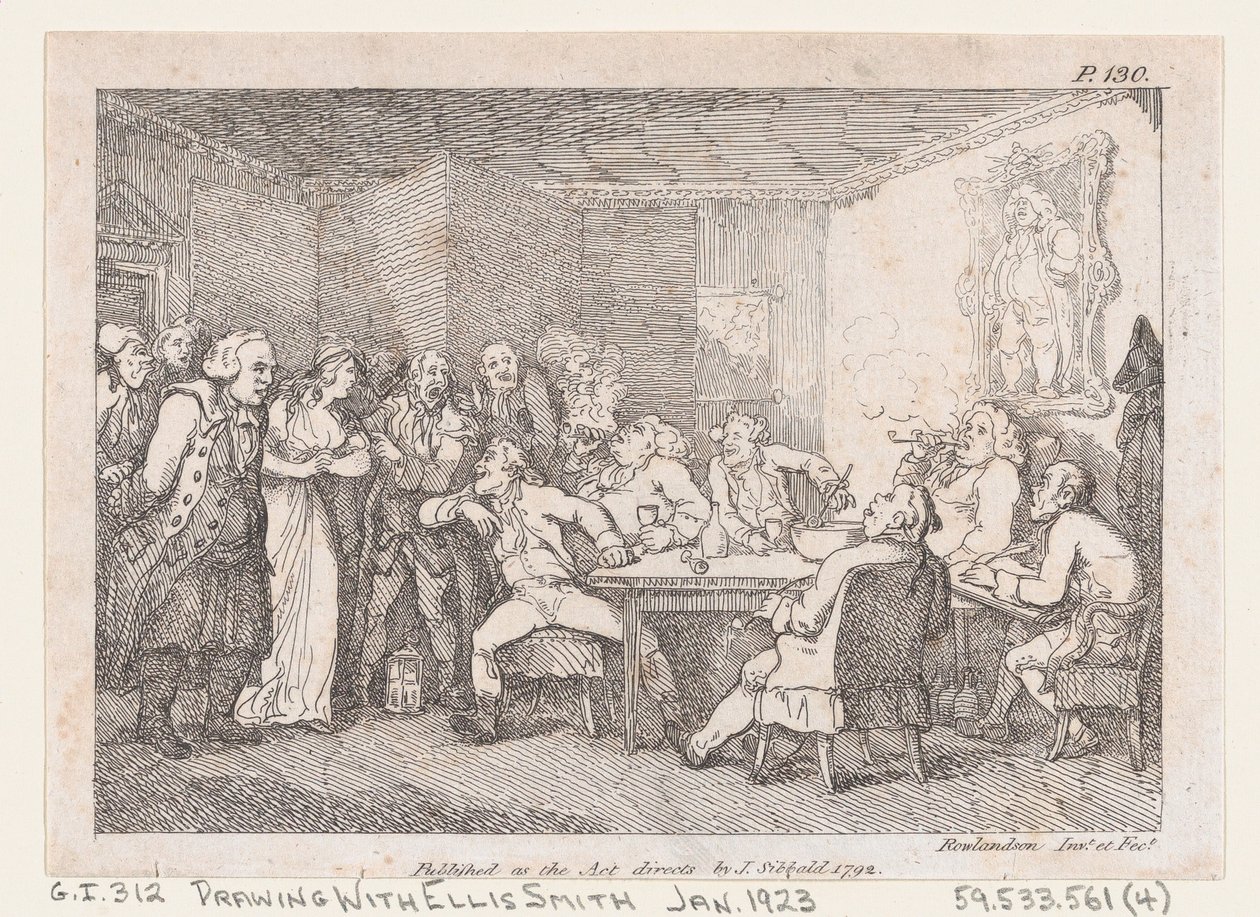 Parroco Adams e Fanny esaminati come colpevoli davanti al giudice di campagna, da Le avventure..., 1792 da Thomas Rowlandson