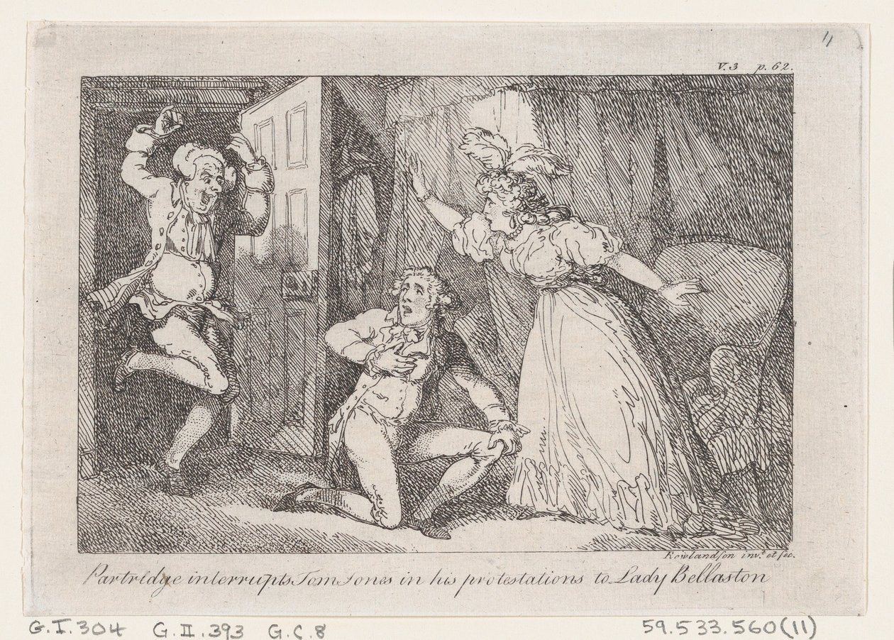 Partridge interrompe Tom Jones nelle sue proteste a Lady Bellaston, dalla Storia di Tom Jones, 1792 da Thomas Rowlandson