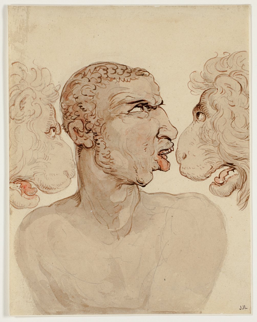 Studio fisiognomico della testa di un uomo e due leoni da Thomas Rowlandson