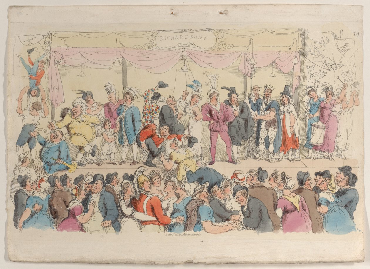 Piatto 14: Lo Spettacolo di Richardson, dal Mondo in Miniatura da Thomas Rowlandson