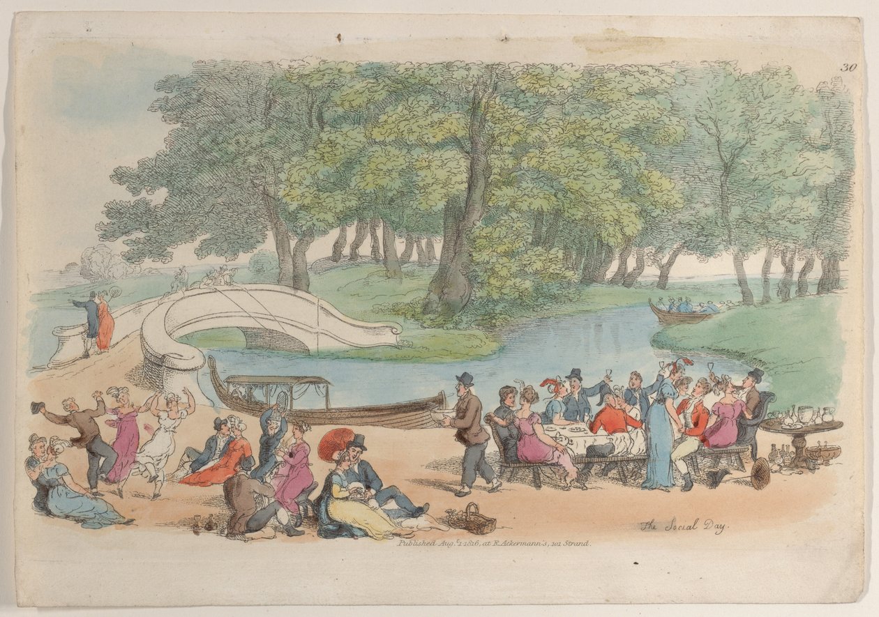 Piatto 30: Il giorno sociale, da Il mondo in miniatura, 1816 da Thomas Rowlandson