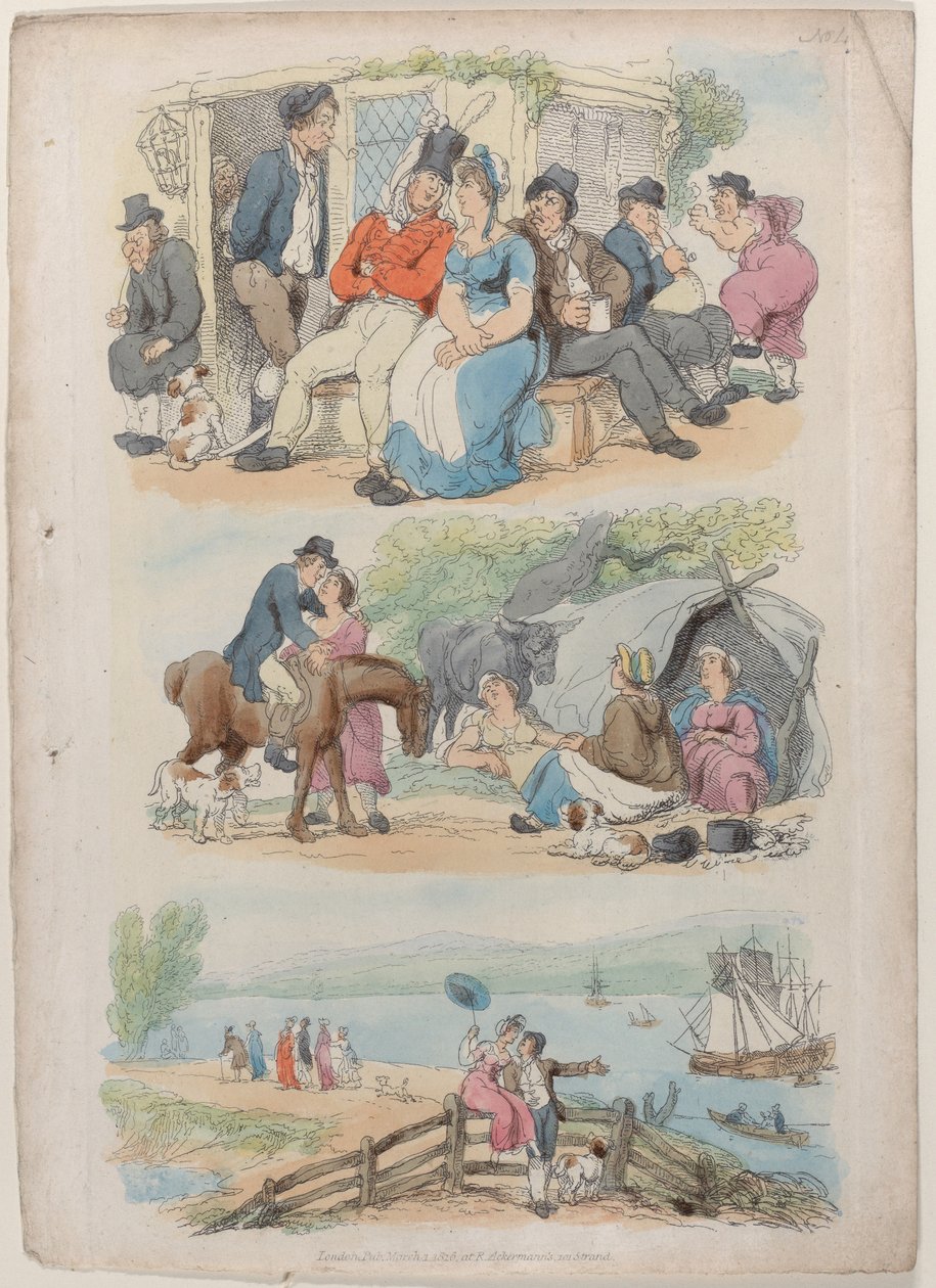 Tavola 4: Reclutamento, da Il mondo in miniatura, 1816 da Thomas Rowlandson