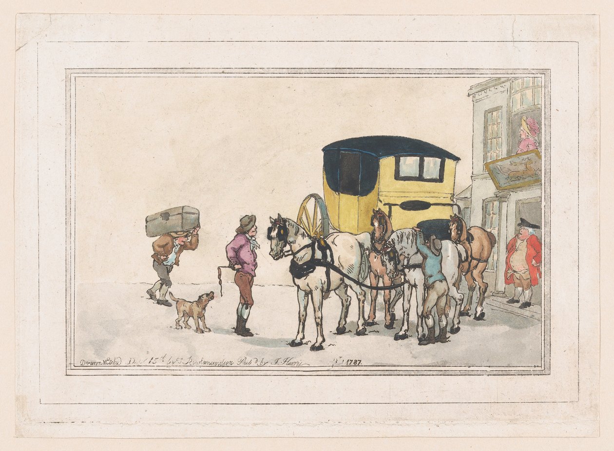 Postiglioni e cavalli da posta alla White Hart Inn, 15 dicembre 1787 da Thomas Rowlandson