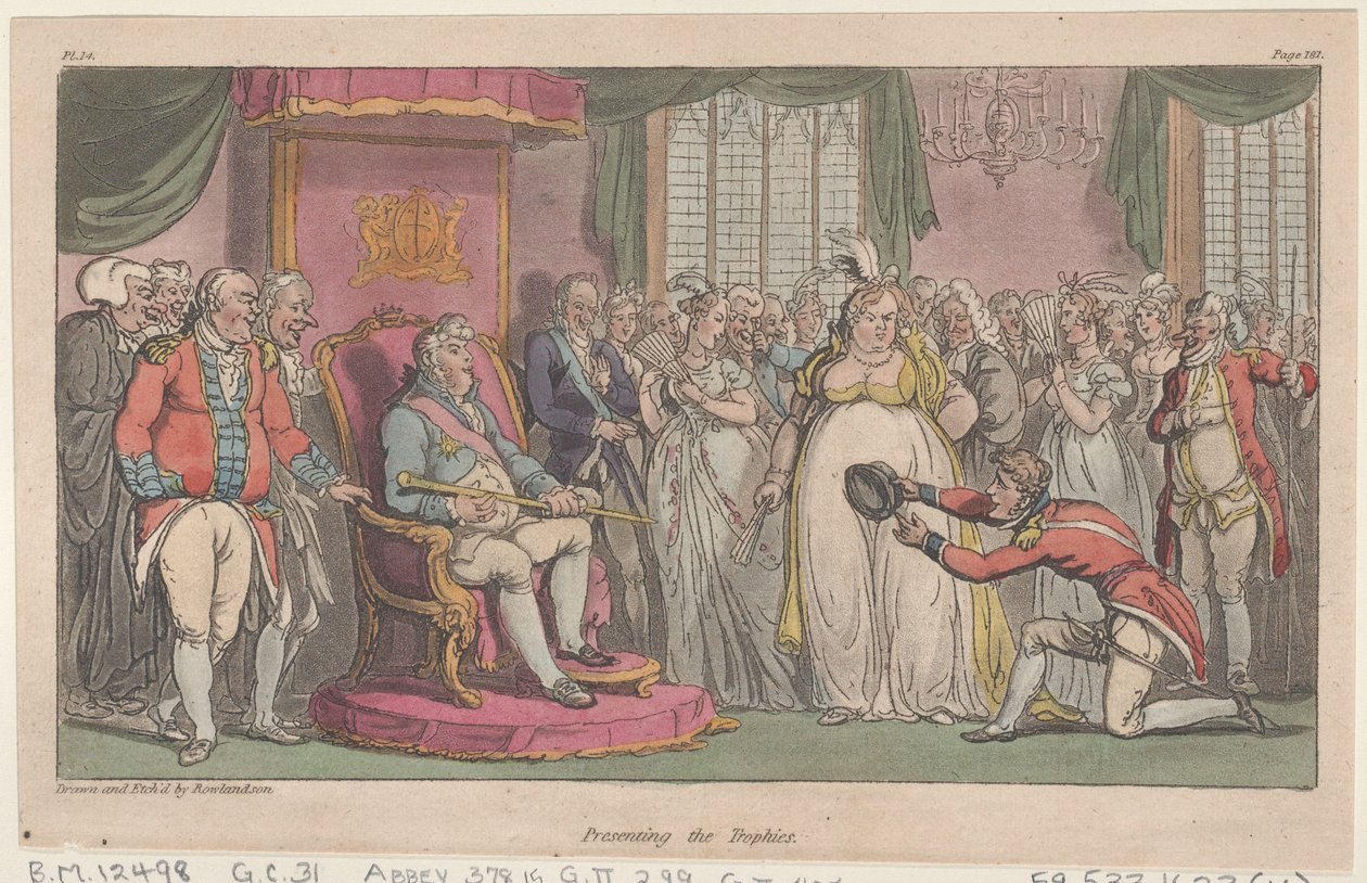 Presentazione dei trofei, da Le avventure militari di Johnny Newcome da Thomas Rowlandson