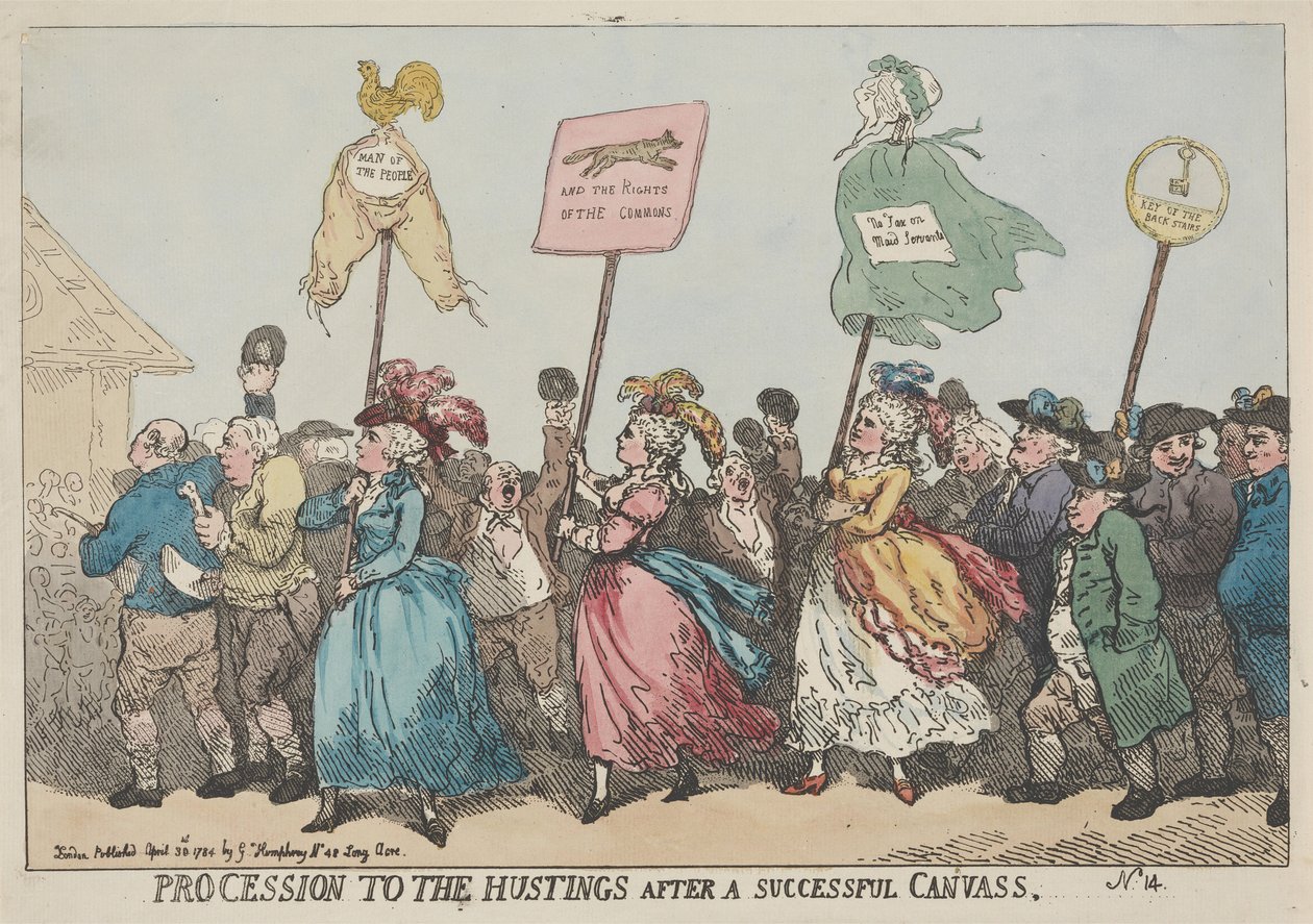 Sfilata verso il palco elettorale dopo una campagna elettorale di successo da Thomas Rowlandson