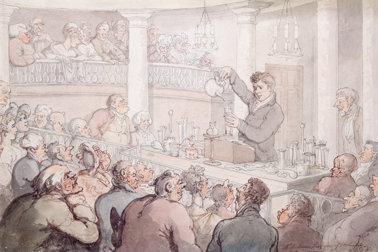 Il professor F. Accum che tiene una lezione al Surrey Institute, Londra, 1809 da Thomas Rowlandson