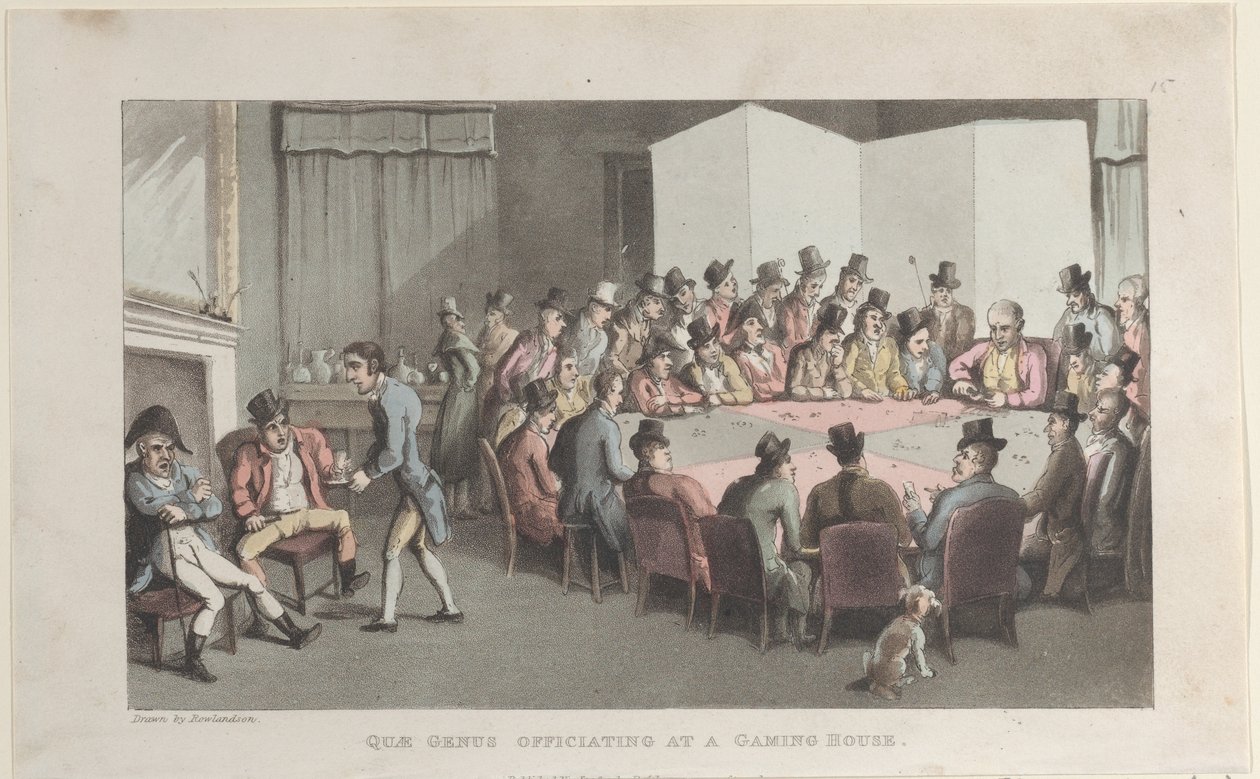 Quae Genus che officia in una casa da gioco, dalla Storia di Johnny Quae Gen..., 1 novembre 1821 da Thomas Rowlandson
