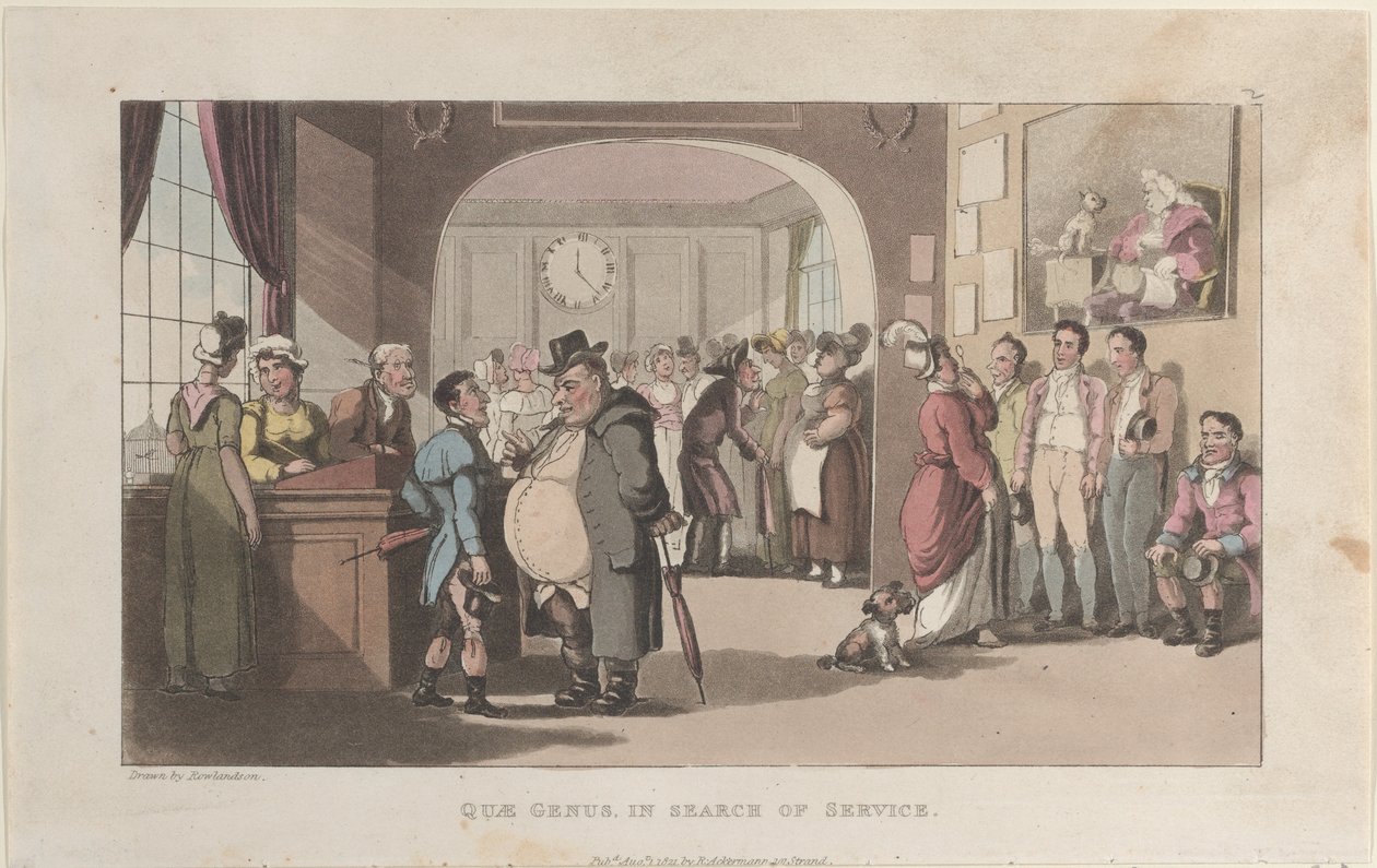 Quae Genus in cerca di servizio, dalla Storia di Johnny Quae Genus da Thomas Rowlandson