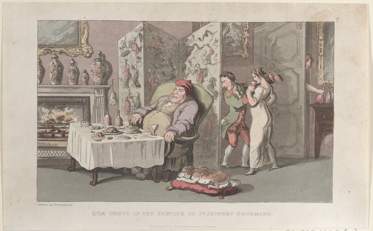 Quae Genus, al Servizio di Sir Jeffery Gourmand, dalla Storia di Johnny da Thomas Rowlandson