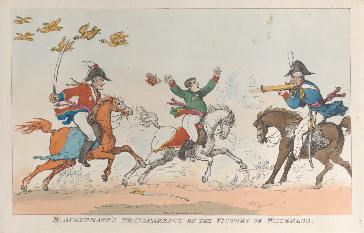 Trasparenza di R. Ackermann sulla vittoria di Waterloo, 1 giugno 1815 da Thomas Rowlandson