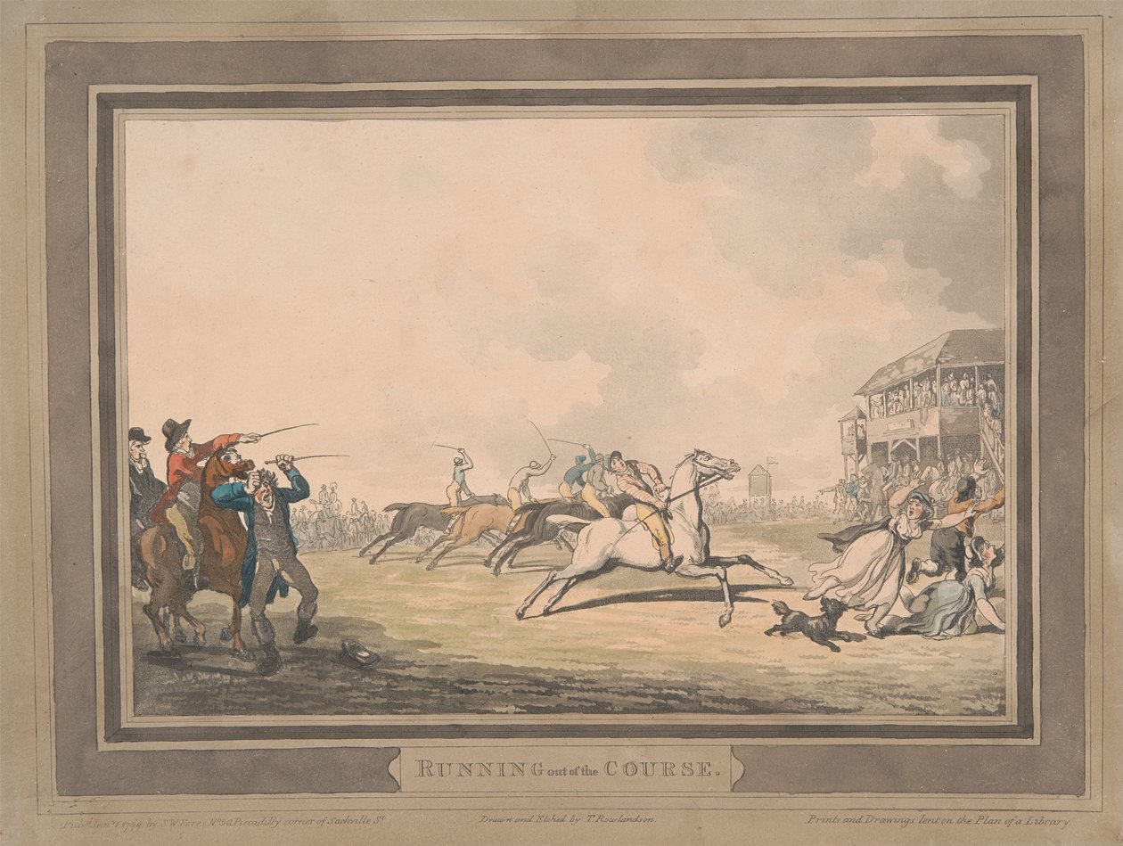 Gare [set di sei]:  5. Uscita dal percorso da Thomas Rowlandson