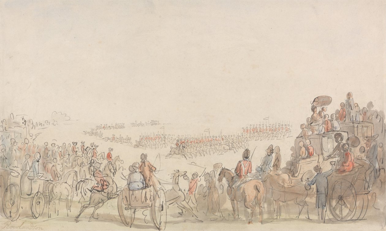 Resoconto dei volontari della Light Horse a Wimbledon Common da Thomas Rowlandson