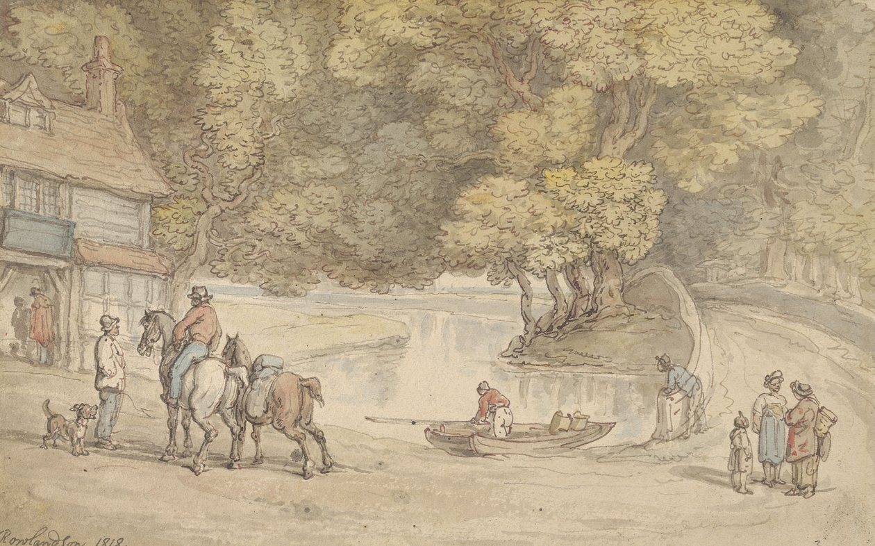 Scena rustica con un fiume e un ponte da Thomas Rowlandson