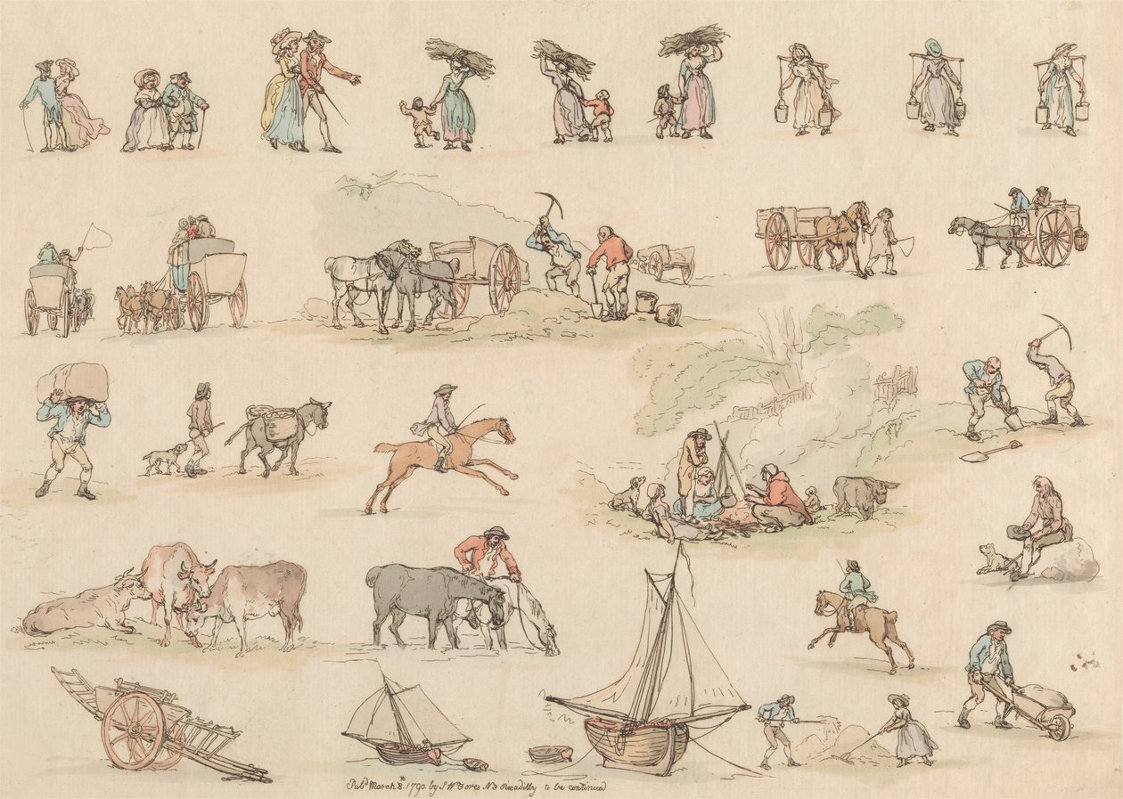 Serie di sedici: Contorni di figure e paesaggi da Thomas Rowlandson