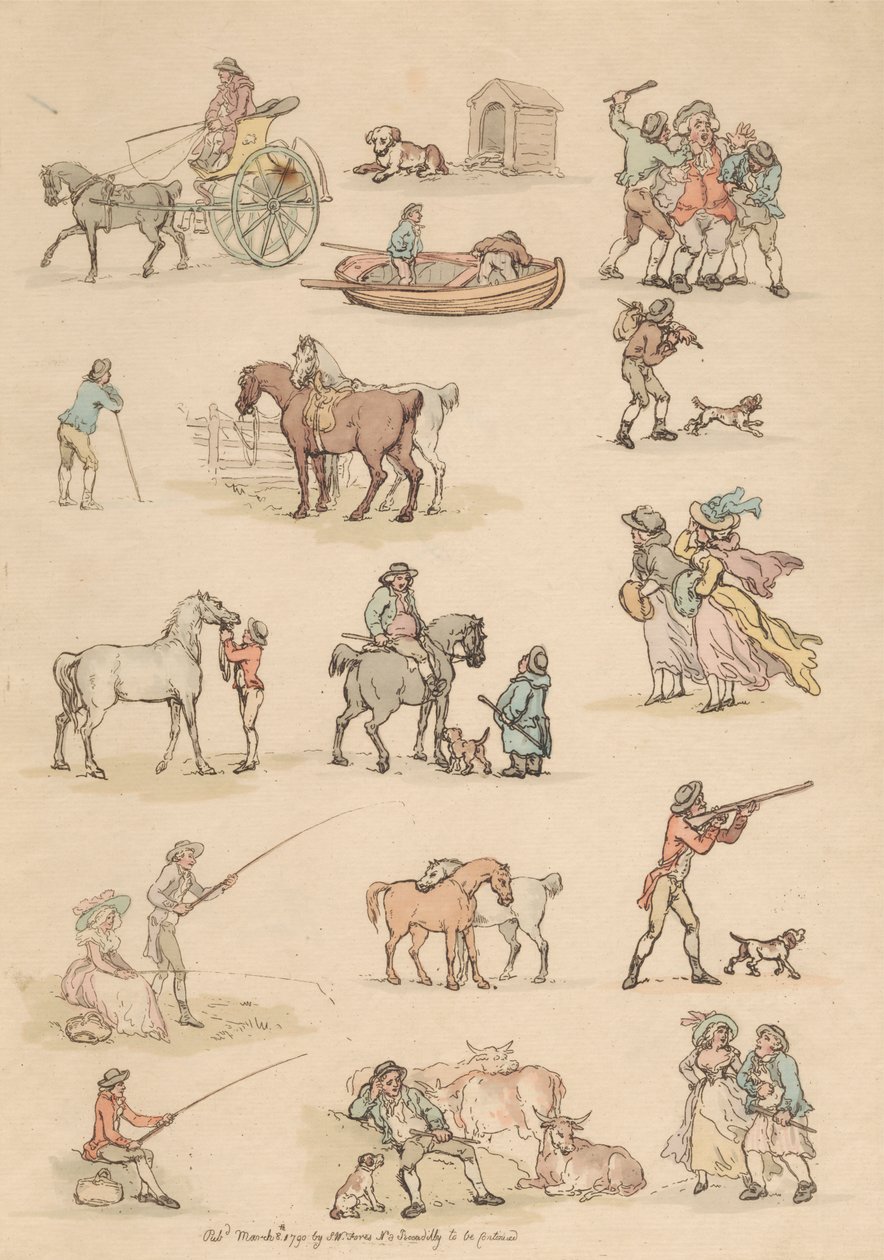 Serie di sedici: contorni di figure e paesaggi da Thomas Rowlandson