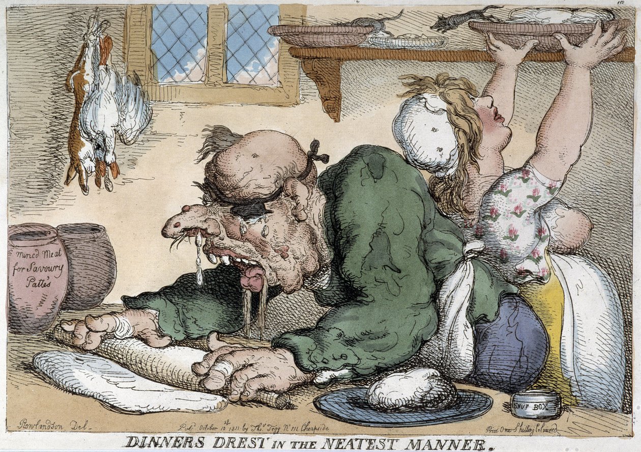Malato che prepara il pasto - Caricatura di Rowlandson da Thomas Rowlandson