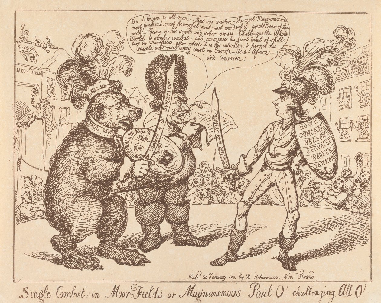 Duello singolo nei campi di Moor o il magnanimo Paol che sfida tutti da Thomas Rowlandson