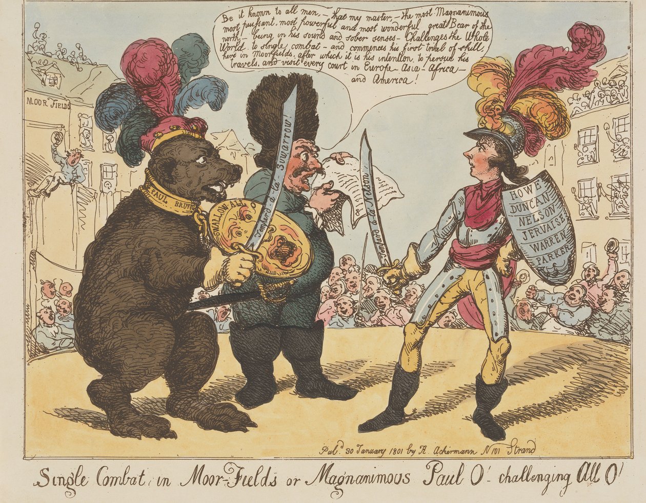 Duello, a Moorfields, o il magnanimo Paul O! - Sfida a tutti gli O! (da: Caricature, vol. 4) da Thomas Rowlandson