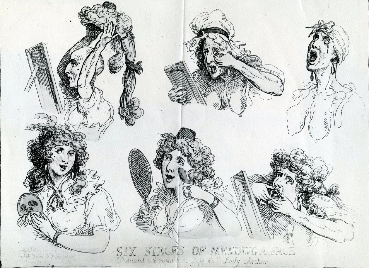 Sei fasi di riparazione di un volto da Thomas Rowlandson