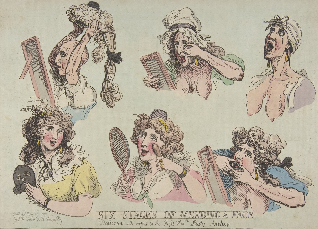 Sei fasi di riparazione di un viso, dedicato con rispetto alla Onorevole Lady Ar..., 29 maggio 1792 da Thomas Rowlandson