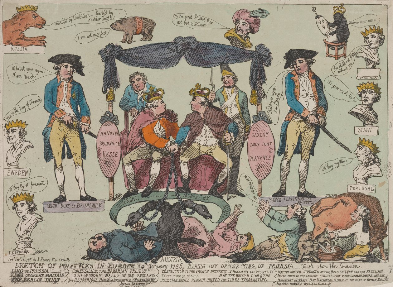 Cenni sulla situazione politica in Europa, 24 gennaio 1786 - Compleanno del re di Prussia--- da Thomas Rowlandson