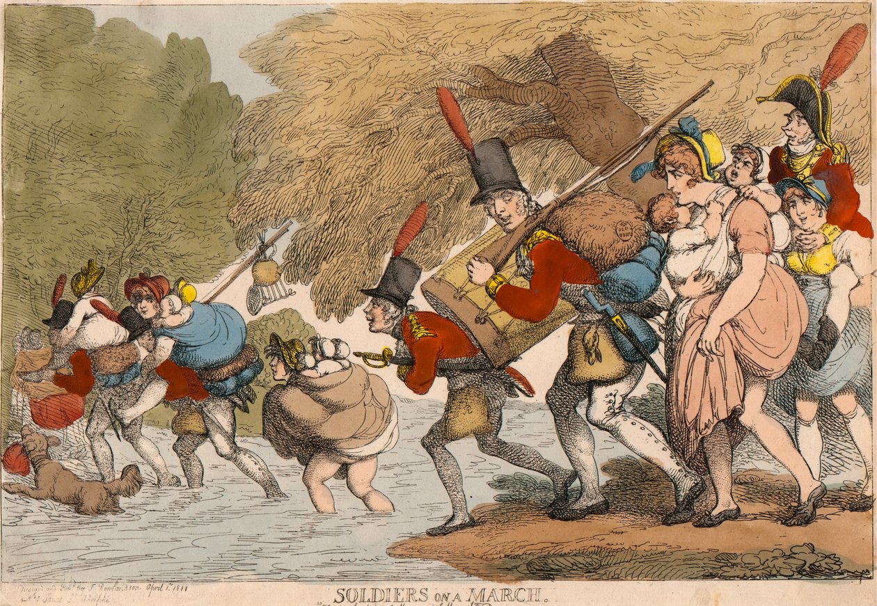 Soldati in marcia: "Per impacchettare i suoi stracci e seguire il tamburo" da Thomas Rowlandson