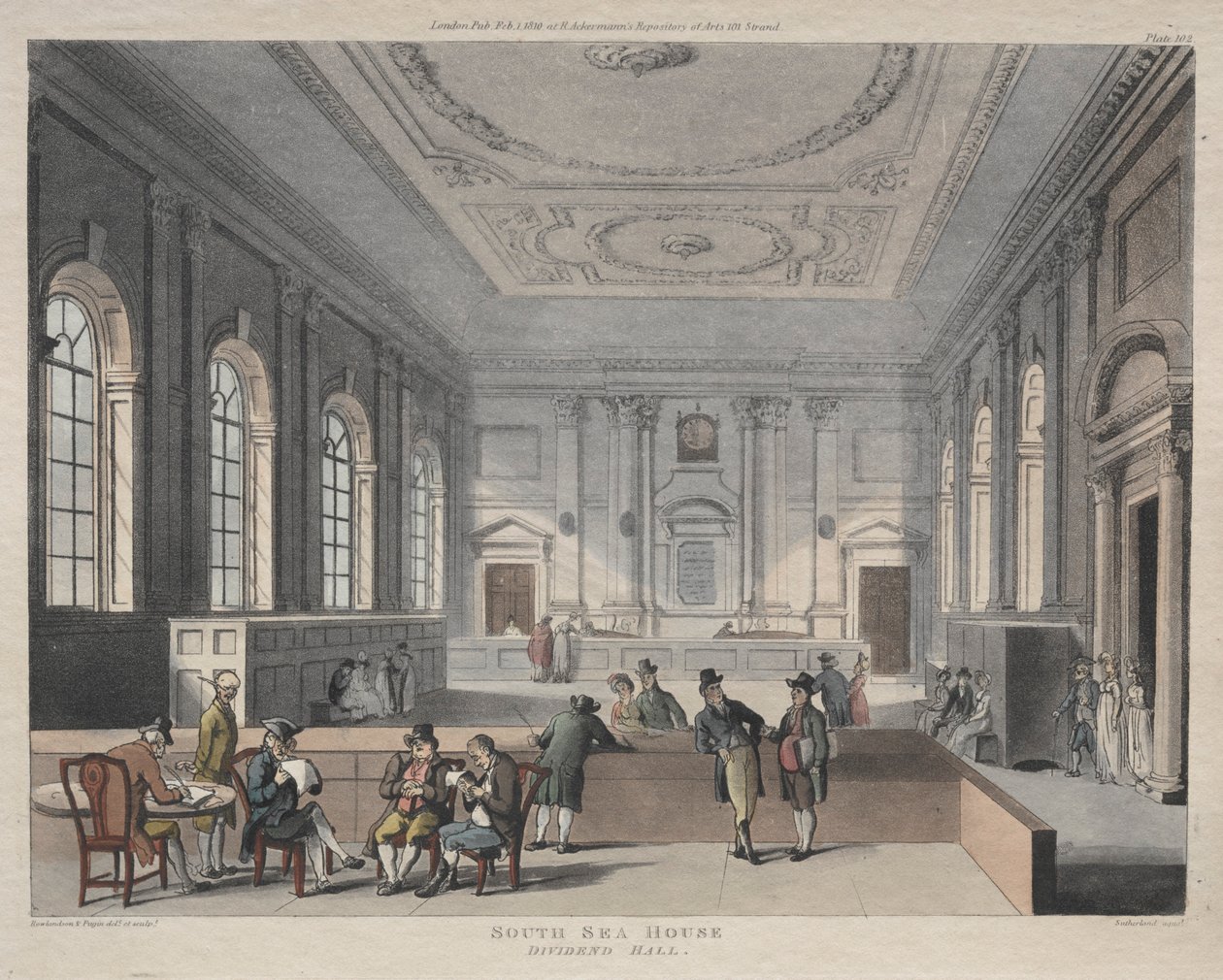 South Sea House, Sala dei Dividendi, 1810 da Thomas Rowlandson