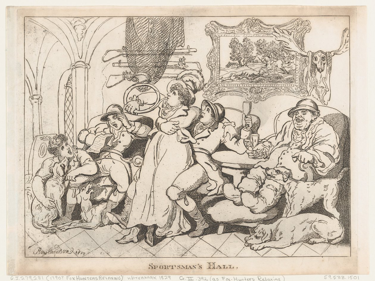 La sala degli sportivi, ovvero I cacciatori di volpi a riposo da Thomas Rowlandson