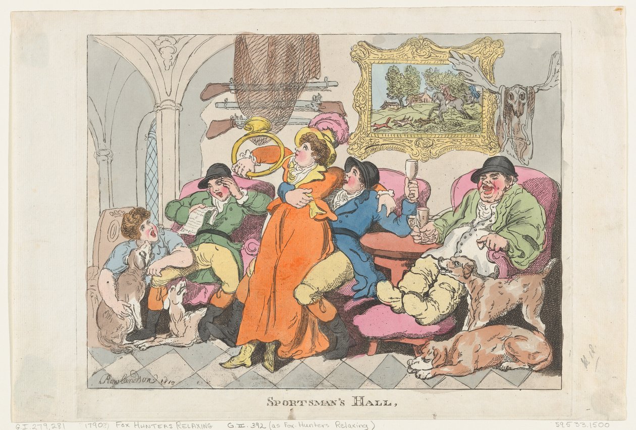 La sala dello sportivo, o cacciatori di volpi che si rilassano, 1812 da Thomas Rowlandson