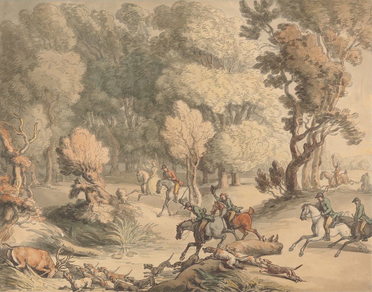 Cervo in fuga - Scena vicino a Taplow, Berks da Thomas Rowlandson