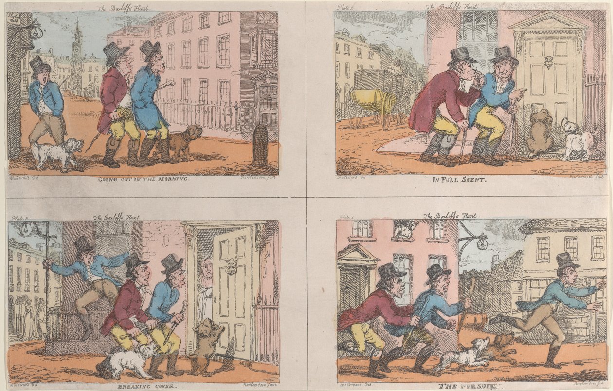 La caccia del balivo: uscita al mattino, in pieno odore, rompendo la copertura da Thomas Rowlandson