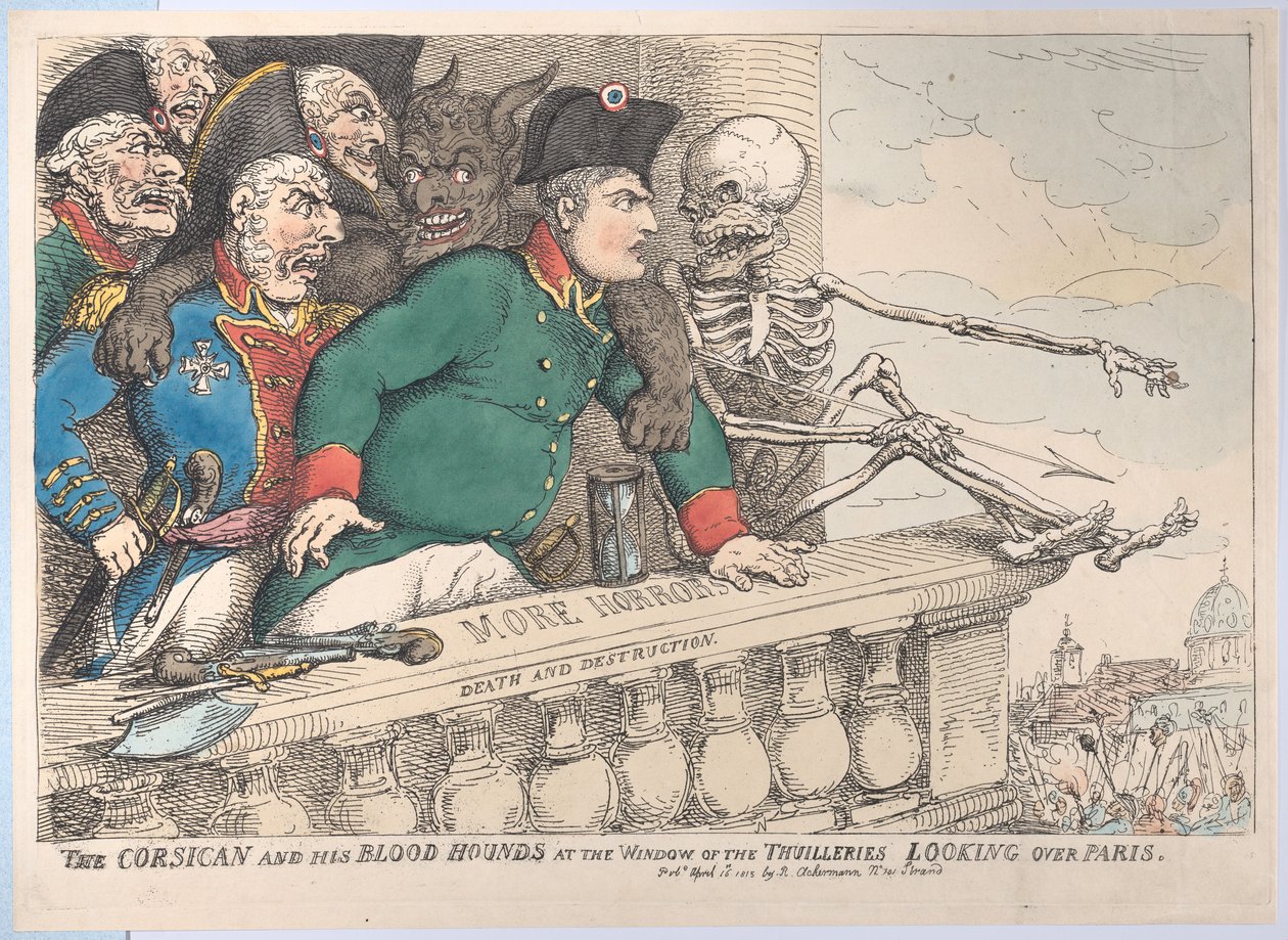 Il Corso e i Suoi Segugi alla Finestra delle Thuilleries Guardando Oltre Parigi, 16 aprile 1815 da Thomas Rowlandson