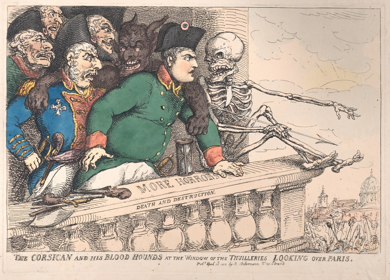 Il corso e i suoi segugi alla finestra delle Thuilleries che guardano oltre P..., 16 aprile 1815 da Thomas Rowlandson