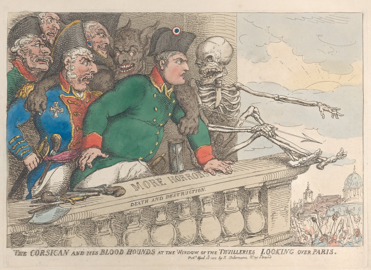 Il corso e i suoi segugi alla finestra delle Thuilleries guardando oltre da Thomas Rowlandson