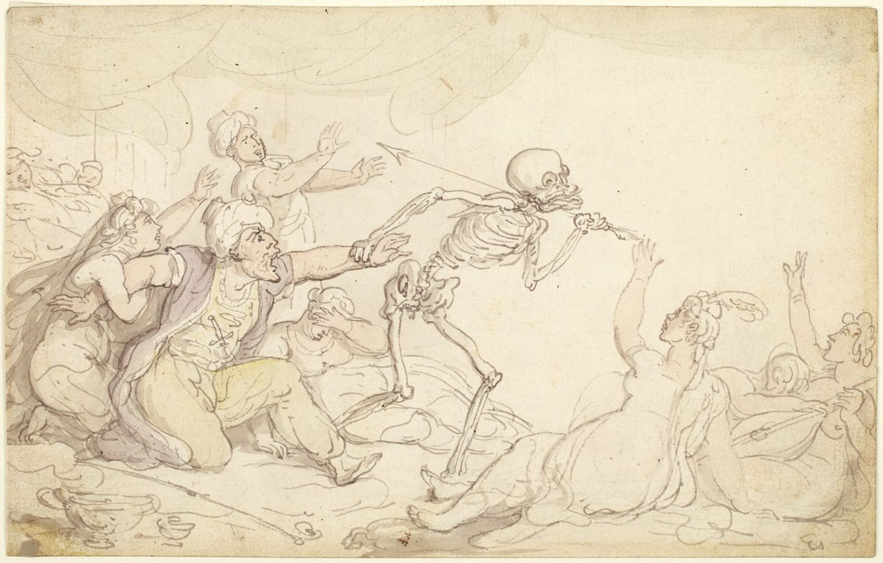 La danza della morte: il nababbo catturato nel suo harem da Thomas Rowlandson