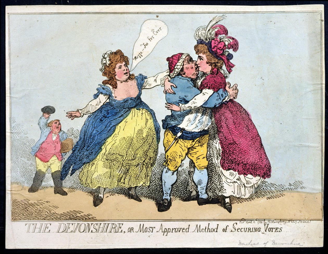 Il Devonshire, o il metodo più approvato per assicurare i voti, pubblicato da William Humphrey nel 1784 da Thomas Rowlandson